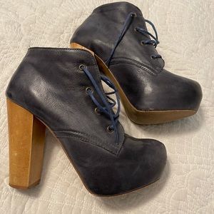Blue lace up short boots